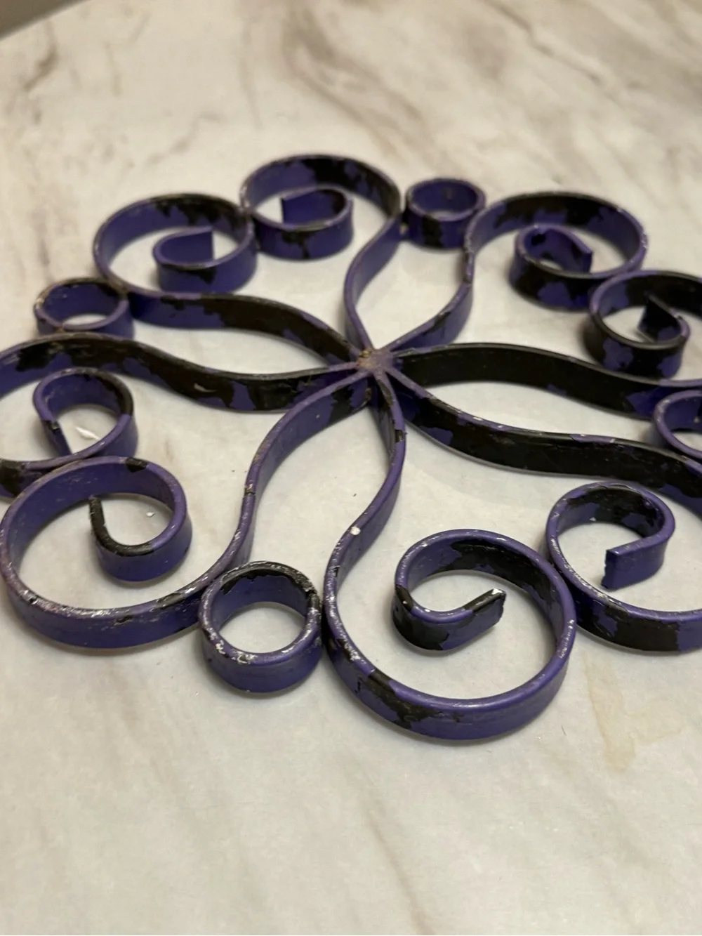 Silver purple  Painted plated trivet mid century French table accessory